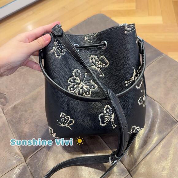 NWT Coach Rowan Bucket Bag With Butterfly Print CCK89 Silver black - Picture 5 of 7